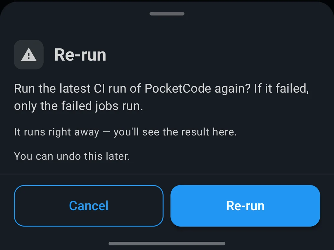 Before a re-run: what will happen, that it runs right away and that it can be undone